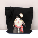 韩国时尚女包思考的兔子帆布袋简约帆布包个性文艺女单肩手提包棉