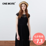 【专区2件7.7折】ONE MORE2016夏新品纯色高腰短袖连衣裙女长裙