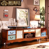 美式复古彩绘储物实木电视柜 欧式简约小户型客厅2米电视机柜