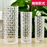 包邮 透明仿水晶玻璃花瓶富贵竹百合常用花瓶 竹编织加厚花瓶
