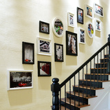 创意楼梯走廊照片墙 相框墙欧式梯形相片墙 美式复古挂墙相框组合