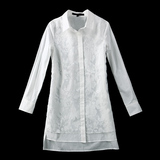 TOP推荐 衣另国际 植物花型蕾丝剪影 直筒中长款纯棉白衬衫女