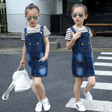 女童连衣裙套装2016夏季新款韩版短袖T恤牛仔裙中大童背带两件套
