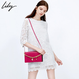Lily2015秋新款女装修身白色优雅蕾丝连衣裙115320K7726