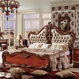 尊享皇朝欧式实木婚床 真皮双人古典公主床1.8米美式床深色家具