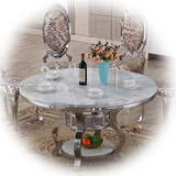 不锈钢大理石圆桌现代简约欧式家居餐桌餐厅酒店带转盘吃饭桌子