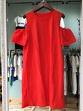 AM2016新款欧洲站红色漏肩娃娃衫连衣裙女宽松实拍
