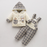 秋冬装加厚婴儿棉衣背带裤套装 宝宝冬季外出衣服 6-9-12个月2岁