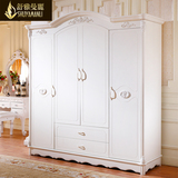 舒雅曼丽 欧式现代板式平开四门衣柜卧室组装木质大衣橱组合白色