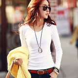 新款韩版女子纯棉修身百搭打底衫秋季女士大码学生长袖纯色t恤潮