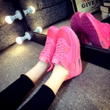 内增高厚底健身透气垫跑步鞋子潮夏季韩版玫红骚粉色休闲运动女鞋