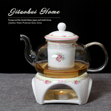 陶瓷玻璃花茶壶加热茶具水果茶壶滤泡耐热下午茶杯茶具送蜡烛包邮