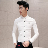 春季韩版男士长袖衬衫商务修身休闲衬衣青年弹力职业西装打底衫潮