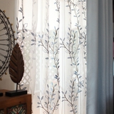 定制 美式乡村纯色加厚成品窗帘客厅落地窗蓝色绣花飘窗纱帘