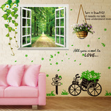 卧室客厅墙纸贴植物藤蔓绿叶墙贴欧式田园走廊玄关贴画绿色假窗户