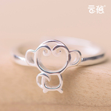创意生肖猴S925纯银戒指女开口猴本命年日韩指环银饰品小动物礼品