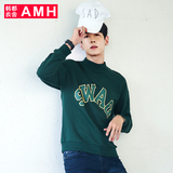 AMH男装长袖T恤 韩版2016秋季新款时尚半高领修身印花套头卫衣男