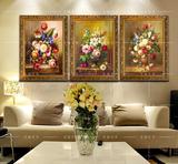 美式新古典花卉手绘油画三联客厅卧室餐厅装饰画有框静物花卉壁画