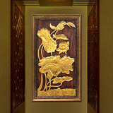 雅创东南亚泰式金箔荷花玄关走廊壁炉装饰画客厅油画纯手绘有框画