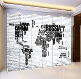 欧式世界字母地图折叠屏风隔断时尚客厅玄关 酒吧咖啡YY主播直播