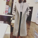 2015秋冬季韩版连帽毛呢外套女中长款修身系带呢子大衣女