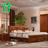 简约现代中式全实木床1.8米双人床高端婚床厚重款榆木床卧室家具