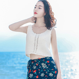 2016夏季新品韩版女装修身镂空无袖圆领背心毛衫旅游度假外搭上衣