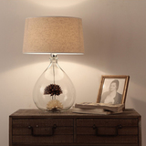 创意透明玻璃台灯 北欧简约现代个性麻布罩书房卧室客厅装饰台灯