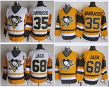 NHL冰球衣Penguins企鹅队68JAGR 35号BARRASSO白色黄色复古CCM