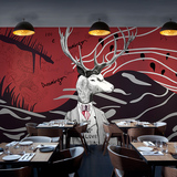 抽象个性艺术鹿女孩大型壁画休闲餐厅咖啡厅酒吧ktv客厅墙纸壁纸