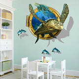 3D立体视觉墙贴画贴纸客厅创意装饰个性大海龟卡通海底世界动物贴