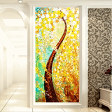 壁画竖版无框画抽象发财树挂画单幅欧式客厅装饰画玄关走廊过道