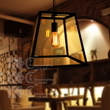 【kc灯具】美式loft复古铁艺玻璃箱吊灯酒吧咖啡餐厅创意方形灯罩