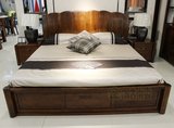 专柜正品全实木现代中式核桃木双人床储物床1.8米婚床高箱床