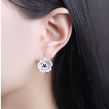 925银耳环透明茉莉花朵耳钉女 小清新气质韩国饰品女防过敏耳饰品