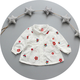 女童装春装上衣 0-3岁小童婴幼儿娃娃领纯棉花朵衬衣开衫打底衬衫