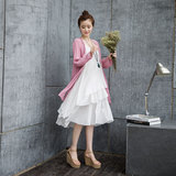 春夏新款女装2016韩版套装裙印花长袖小清新气质显瘦连衣两件套