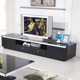 钢化玻璃茶几电视柜组合黑色橡木贴皮电视机柜小户型现代简约地柜