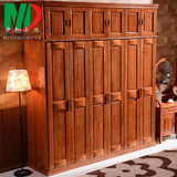 现代中式橡木衣柜实木平开对开门衣橱储物加顶卧室二三四五六门