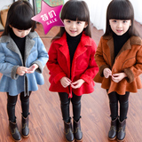 女童2015秋冬装新款加绒加厚外套韩版儿童宝宝鹿皮绒裙摆式上衣潮