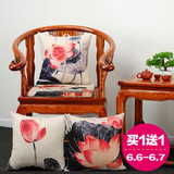 新中式抱枕红木沙发靠垫中国风荷花靠枕套不含芯办公室可拆洗腰枕