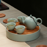 汝窑整套茶盘茶壶旅行便携功夫茶具套装开片冰裂陶瓷青瓷茶杯汝瓷