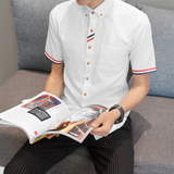 2016韩版潮流短袖牛津纺衬衫男休闲修身型青少年学生班服衬衣男装