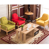 北欧小户型单人双人布艺沙发咖啡厅日式简易沙发田园实木椅子宜家