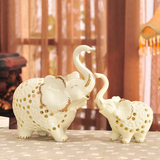 创意结婚礼物高档陶瓷招财摆件子母象小欧式家居客厅电视柜装饰品
