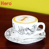 Hero 黑白音乐大号 咖啡杯 加厚 创意 卡布奇诺 一杯一碟一勺