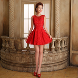2016新款韩版婚纱小礼服 蕾丝短款修身红色晚礼服裙新娘敬酒服542