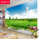 3d海景客厅沙发电视背景墙纸中式立体壁纸现代田园风景壁画