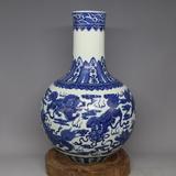 大清雍正年制青花狮子戏球纹天球瓶 古董古玩 仿古瓷器 中式摆件