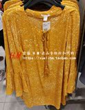 HM女装H&M专柜正品代购 休闲风中长款黄色印花连衣裙0396613001